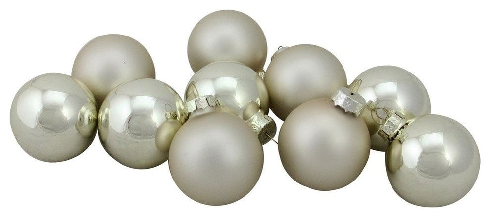 10-Piece Shiny and Matte Glass Ball Christmas Ornament Set, Matte Champagne Gold