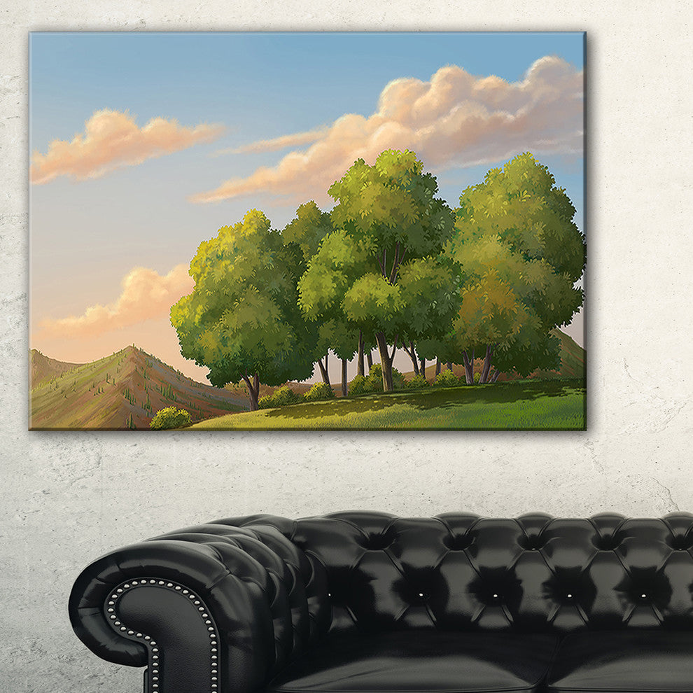 "Green Mounds With Green Trees" Landscape Wall Art Print, 40"x20"
