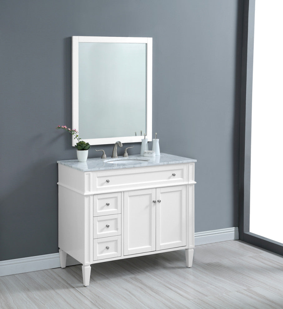 Home Living Vanity with Carrara White Marble Countertop, White, 40", Single Sink