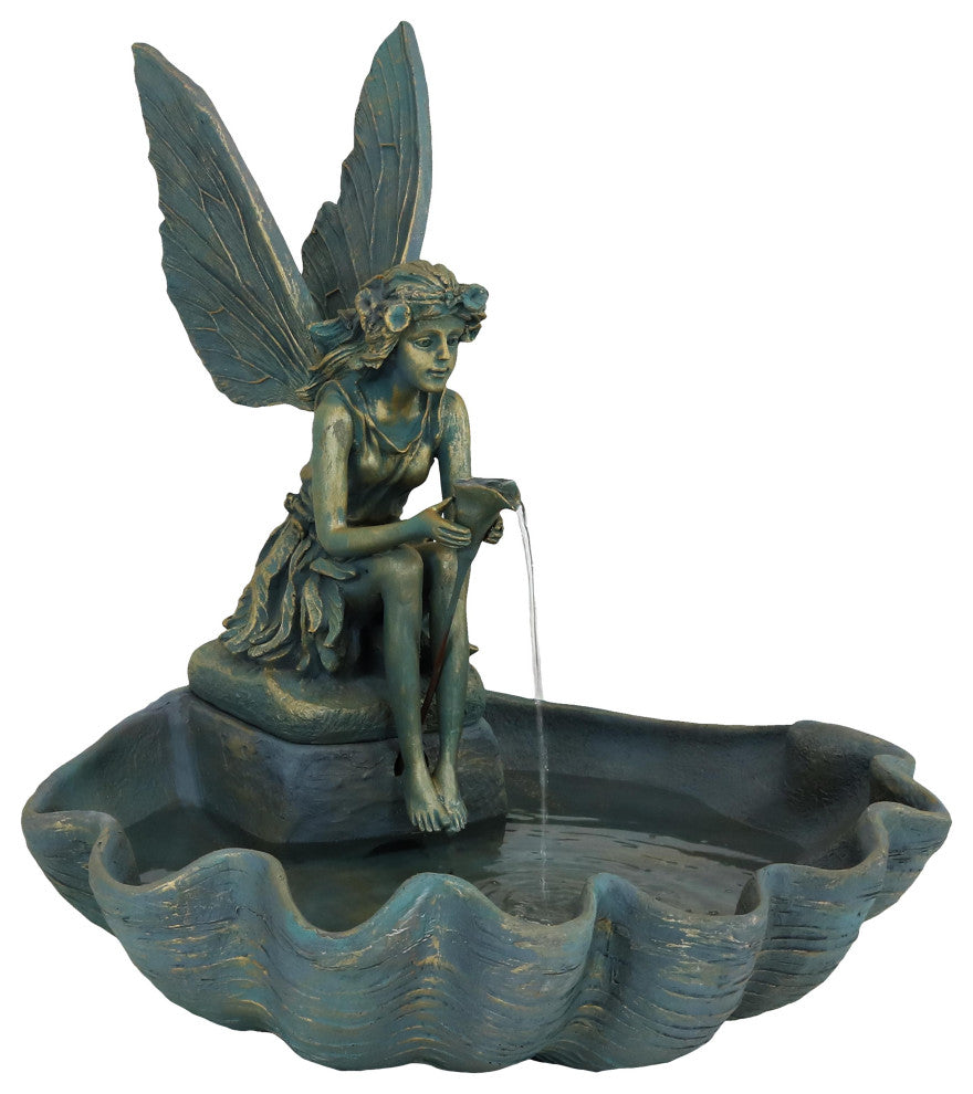 Sunnydaze Fairy Shell Outdoor Garden Water Fountain, Corded Electric, 30"