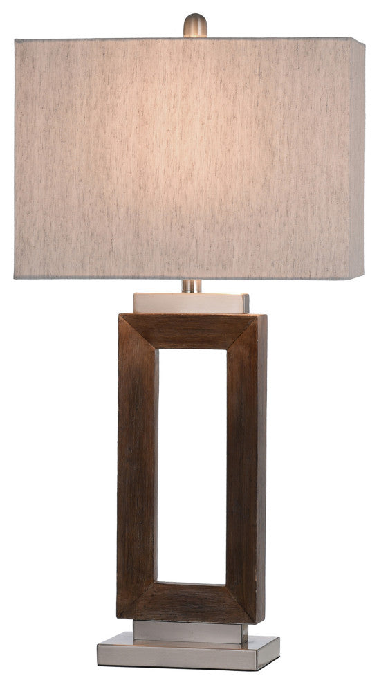 Moulded Hollow Rectangle Table Lamp With Brushed Steel Accents, Blue Finish