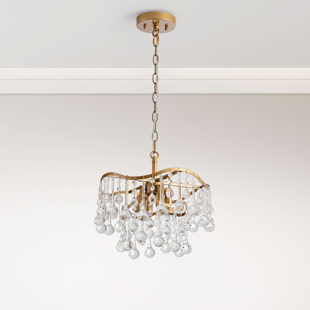 Angela Brushed Brass 4-light Glam Crystal Teardrop Tiered Chandelier