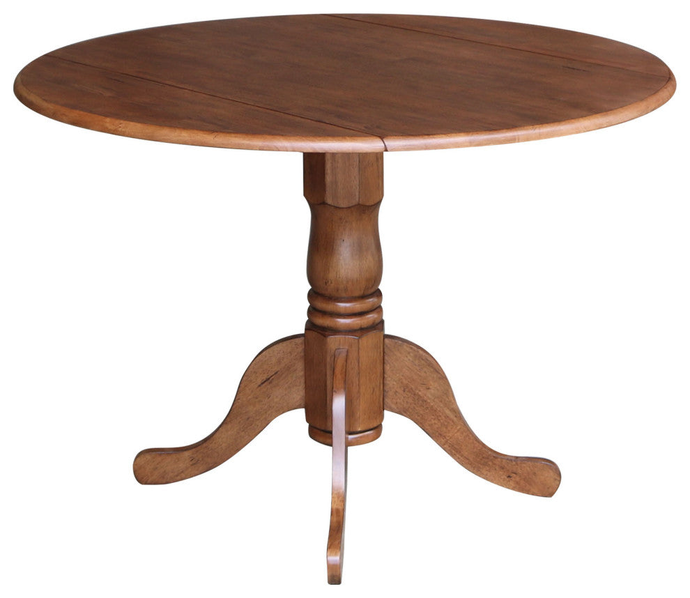 42" Round Dual Drop Leaf Pedestal Table, Distressed Oak
