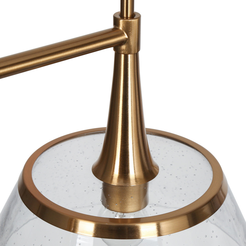 LNC 3-Light Polished Gold Modern Linear Kitchen Island Light, Seeded Glass