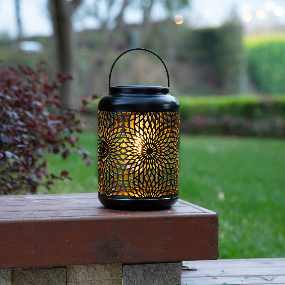 8.75"H Metal Cutout Solar Powered Outdoor Hanging Lantern