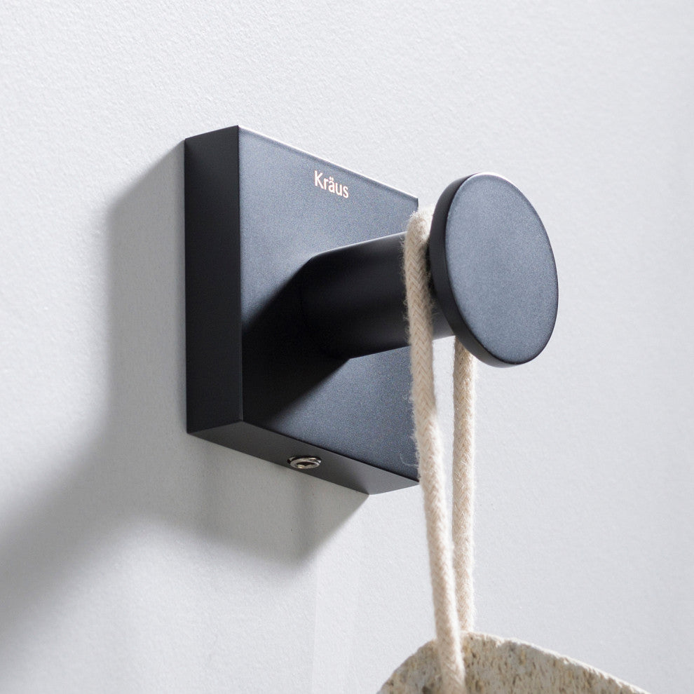 Ventus Bathroom Robe and Towel Hook, Matte Black