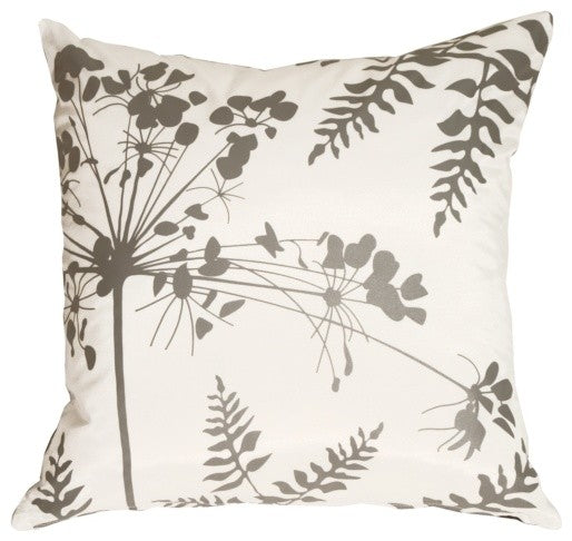 Pillow Decor - White with Gray Spring Flower and Ferns Pillow