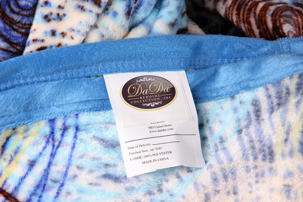 Concentric Swirls Reversible Fleece Flannel Blanket, Blue