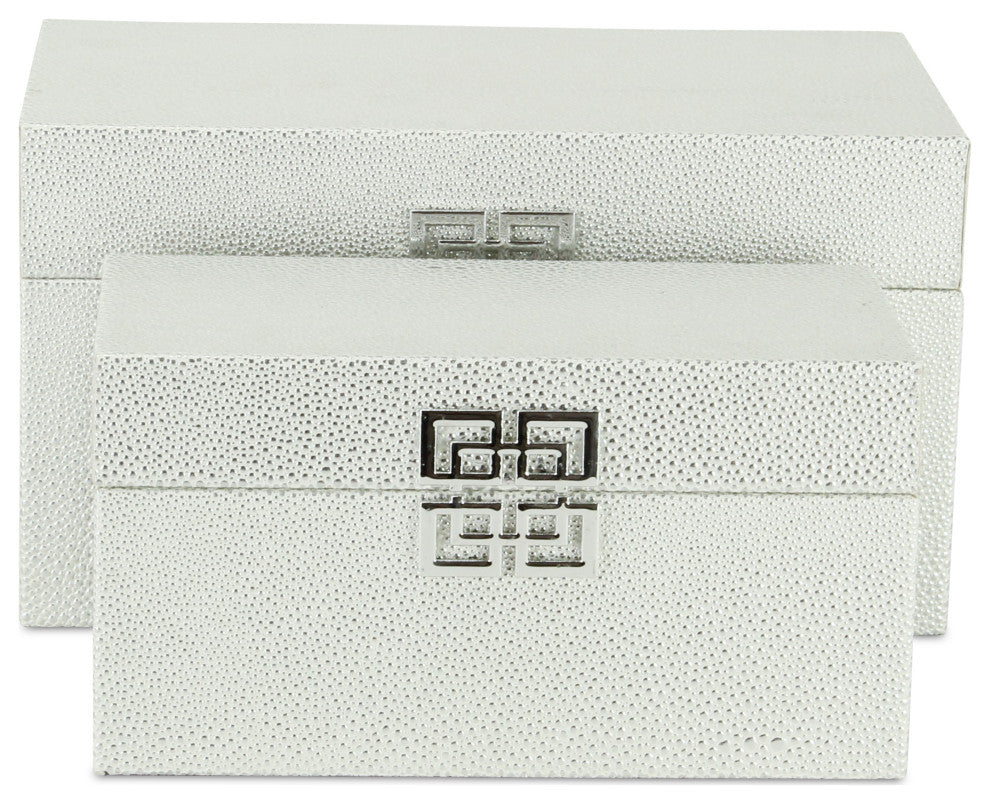 Galena "Double Happiness" Faux Shagreen Box Set, White Silver