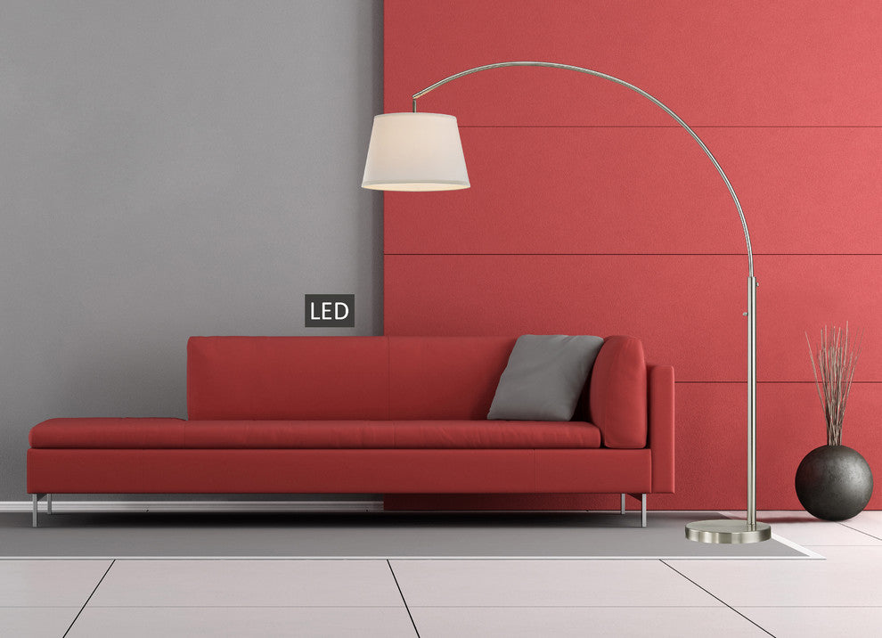 Artiva USA Allegra LED Arch Floor Lamp With Dimmer, Brushed Steel