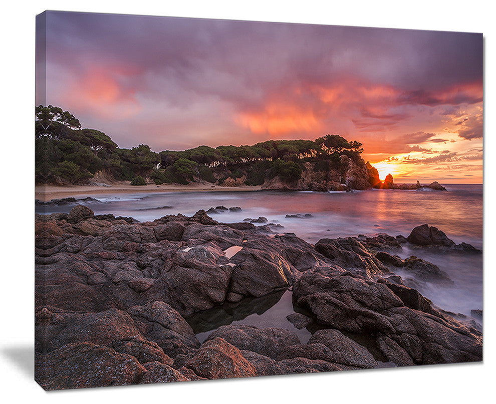 "Gloomy Seashore With Large Rocks" Seashore Canvas Wall Art, 20"x12"