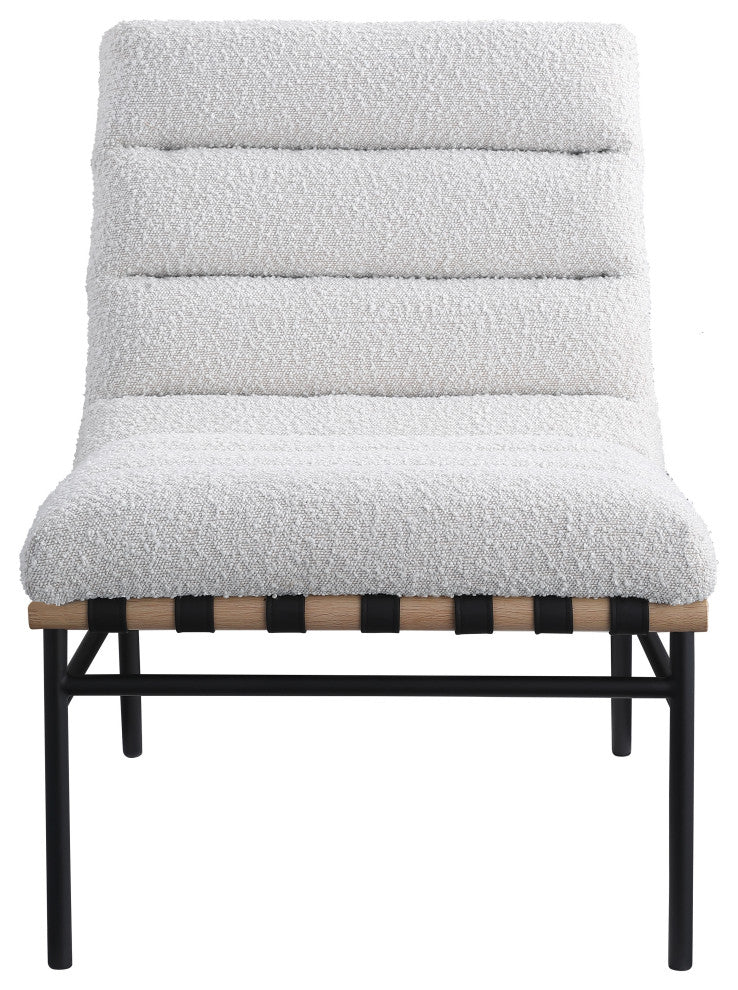 Burke Upholstered Accent Chair, Cream, Boucle Fabric, White Oak