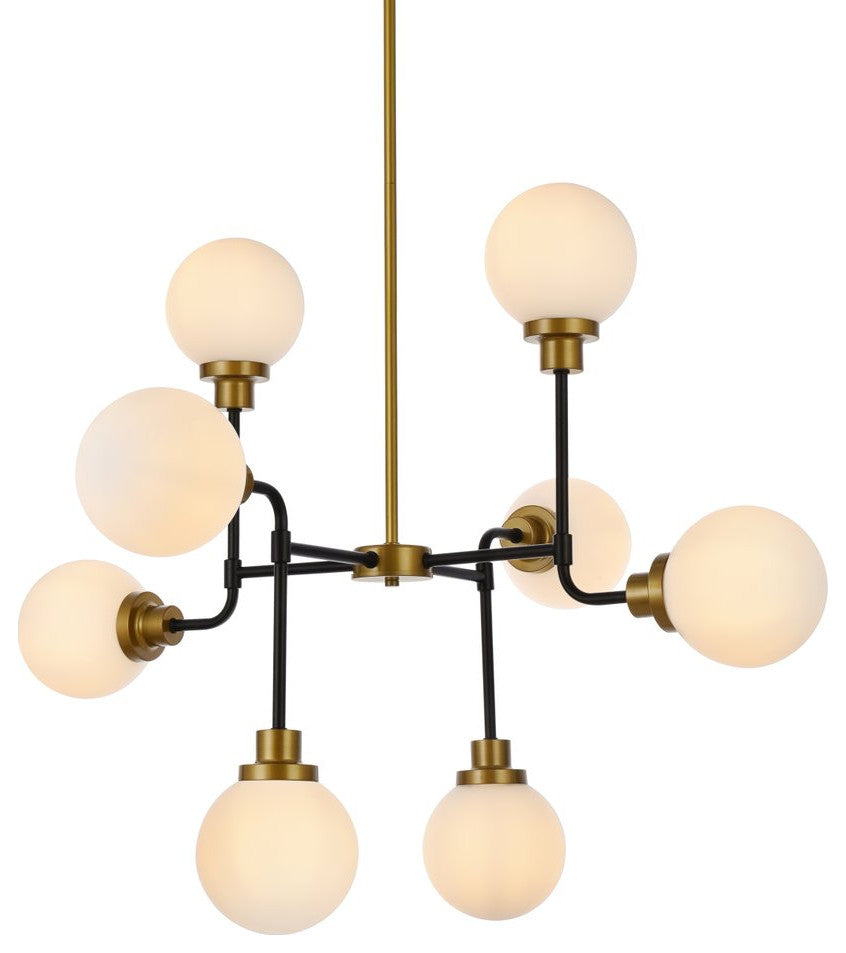 Helen 8-Light Pendant, Black With Brass With Frosted Shade