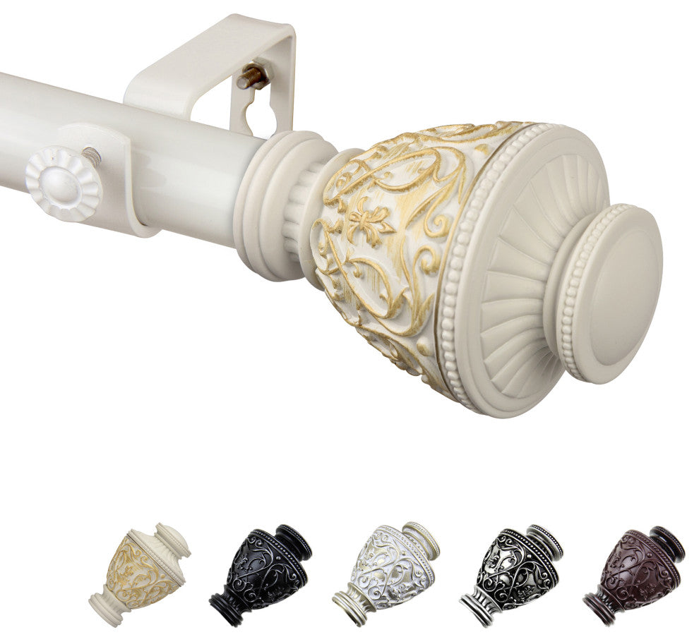 Rona 1" Curtain Rod 28-48", White, White, 66-120"