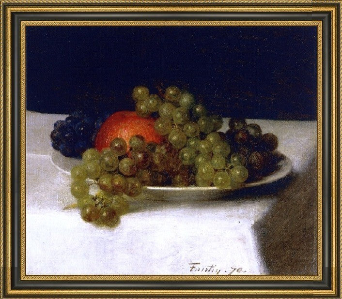 Henri FantinLatour Apples and Grapes Framed Premium Canvas Print, 16"x20"