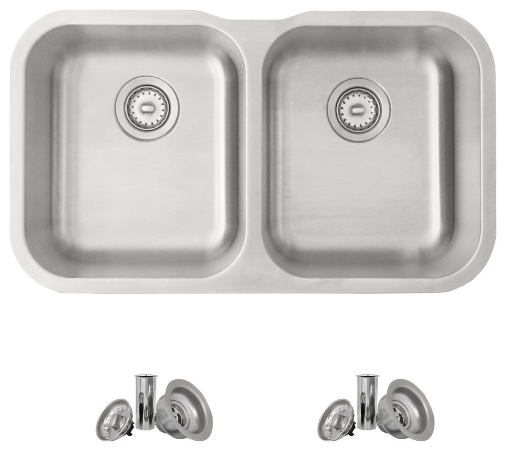 STYLISH Jaspel Dual Mount 32" Double-Bowl Stainless Steel Kitchen Sink