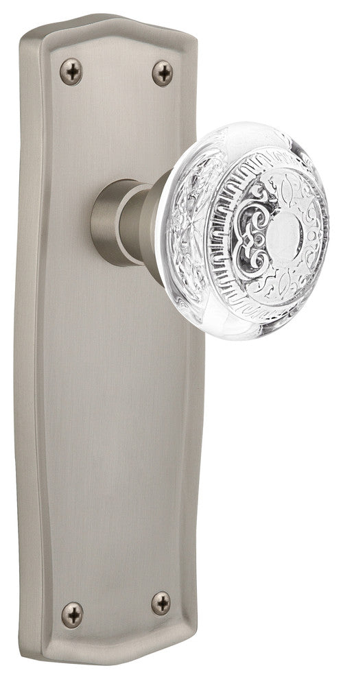 Prairie Plate Single Dummy Crystal Egg and Dart Knob, Satin Nickel, PRACED