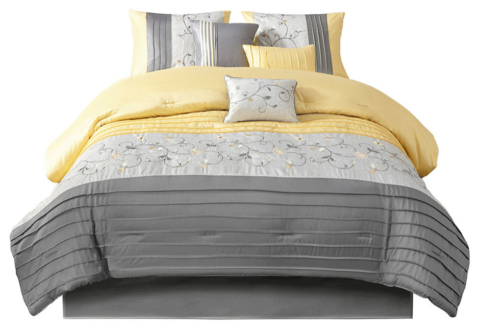 Madison Park Serene Embroidered 7 Piece Comforter Set, Yellow