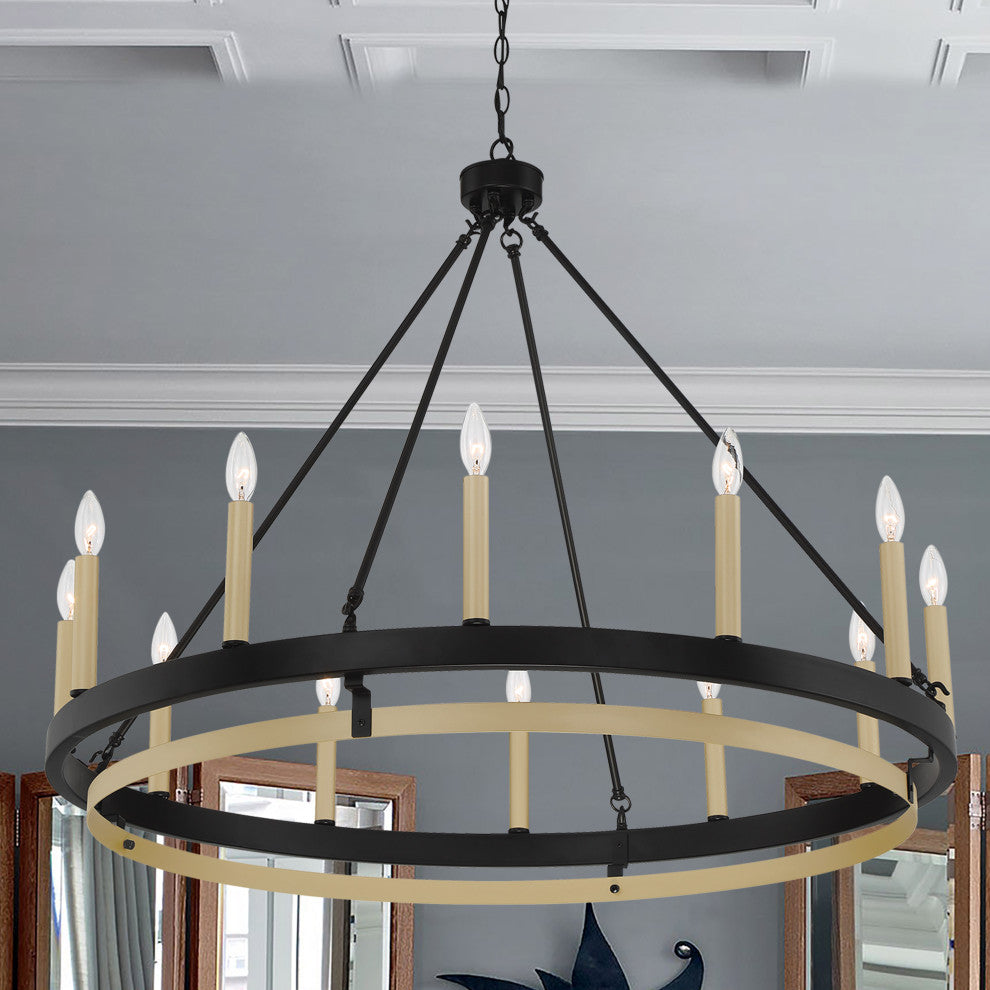12 Light Candle Style Wagon Wheel Chandelier