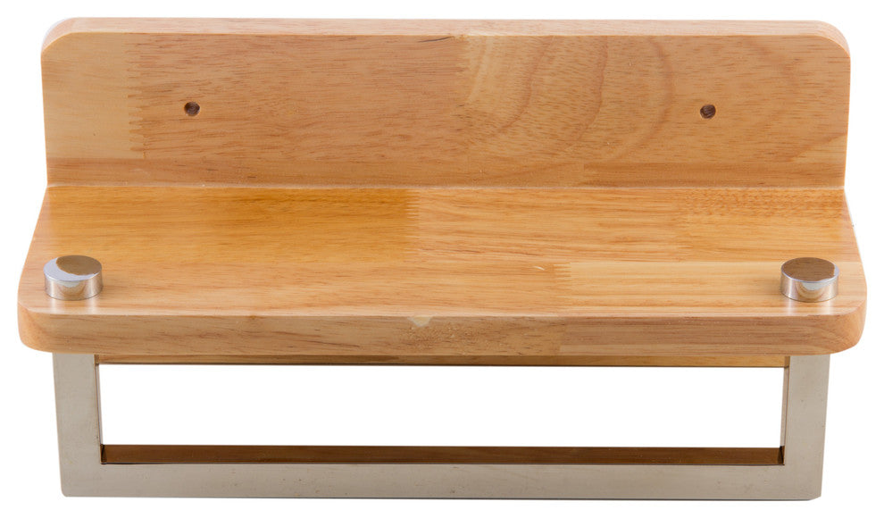 ALFI 12" Small Wooden Shelf, Chrome Towel Bar Bathroom Accessory, Natural Wood