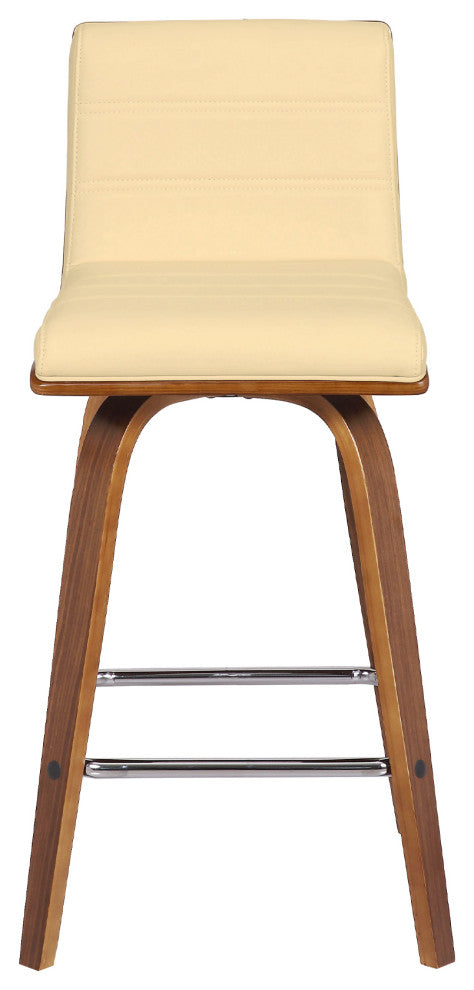 Vienna 26" Counter Height Barstool in Walnut Wood Finish With Cream Faux Leather