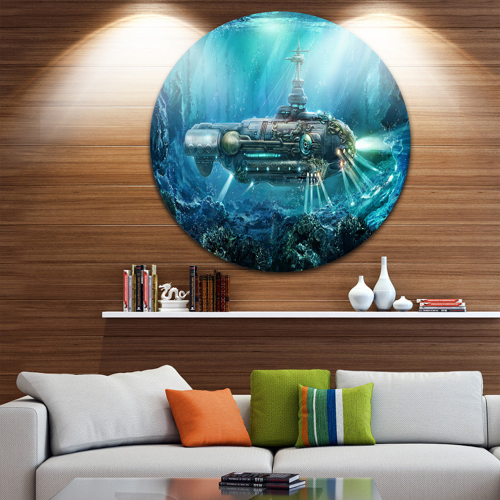 Fantastic Submarine, Digital Disc Metal Wall Art, 36"