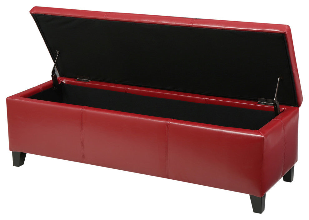 GDF Studio Skyler Beige Fabric Storage Ottoman Bench, Red