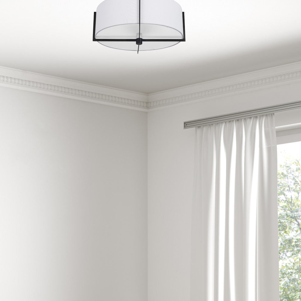 White Contemporary Semi-Flush Mount With Matte Black Metal