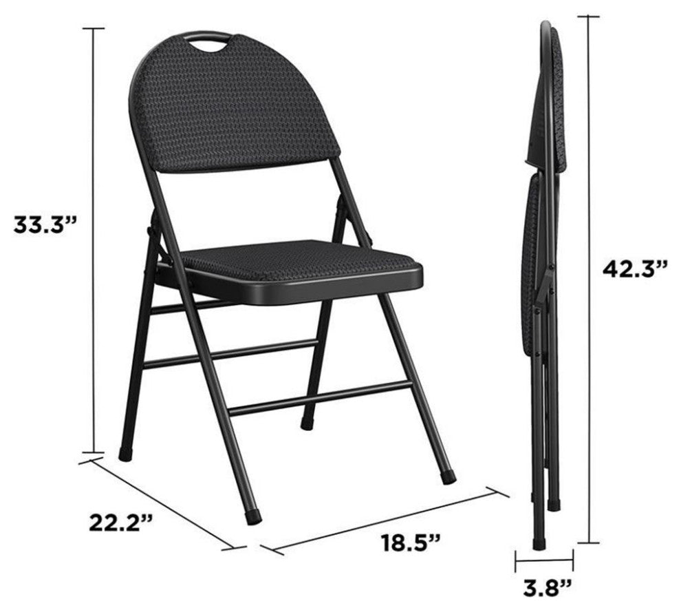 COSCO Commercial XL Comfort Fabric Padded Metal Folding Chair in Black (4-Pack)