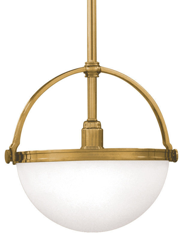 Stratford, One Light 14-inch Pendant, Aged Brass Finish, Opal Matte Glass Shade