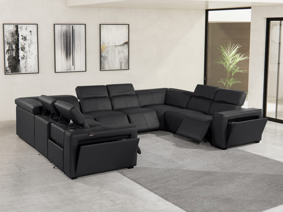 Niccolo Italian Leather 8-Piece U-Shaped 4 Power Reclining Sectional, Black