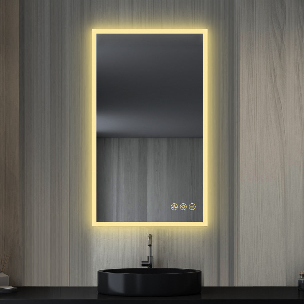 Fogless, Dimmable, Color Temperature Adjustable LED Mirror, 21x36
