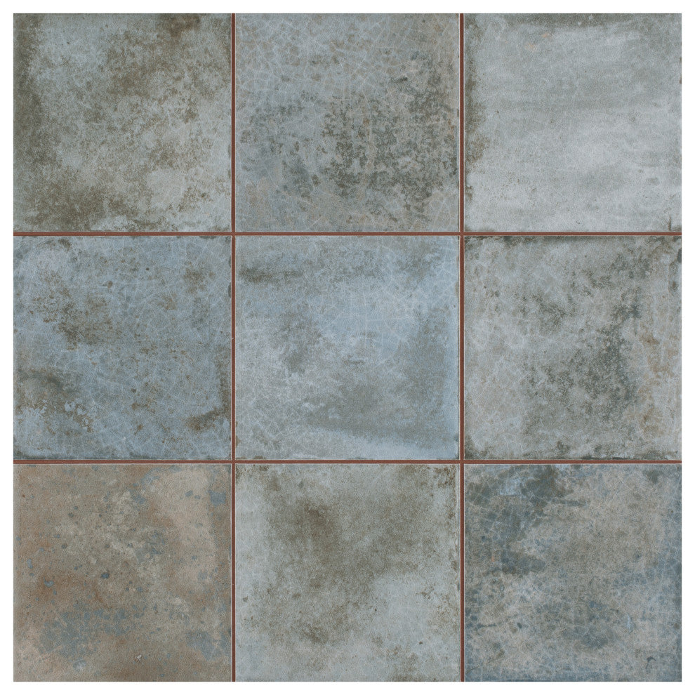 Kings Etna Encaustic Ceramic Floor and Wall Tile, Blue