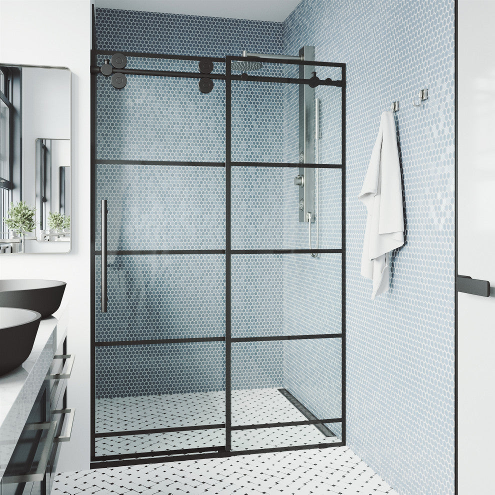 VIGO Elan 56" to 60" W x 74" H Frameless Sliding Shower Door in Matte Black
