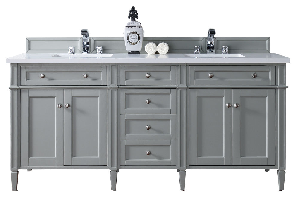 Brittany 72" Urban Gray Double Vanity, White Zeus Quartz