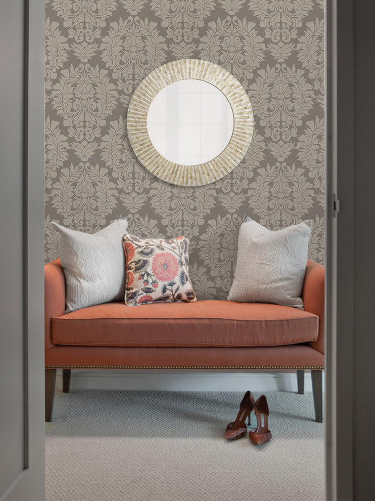 Classic Damask Peel and Stick Vinyl Wallpaper, Dark Gray, 24"w X 60"h