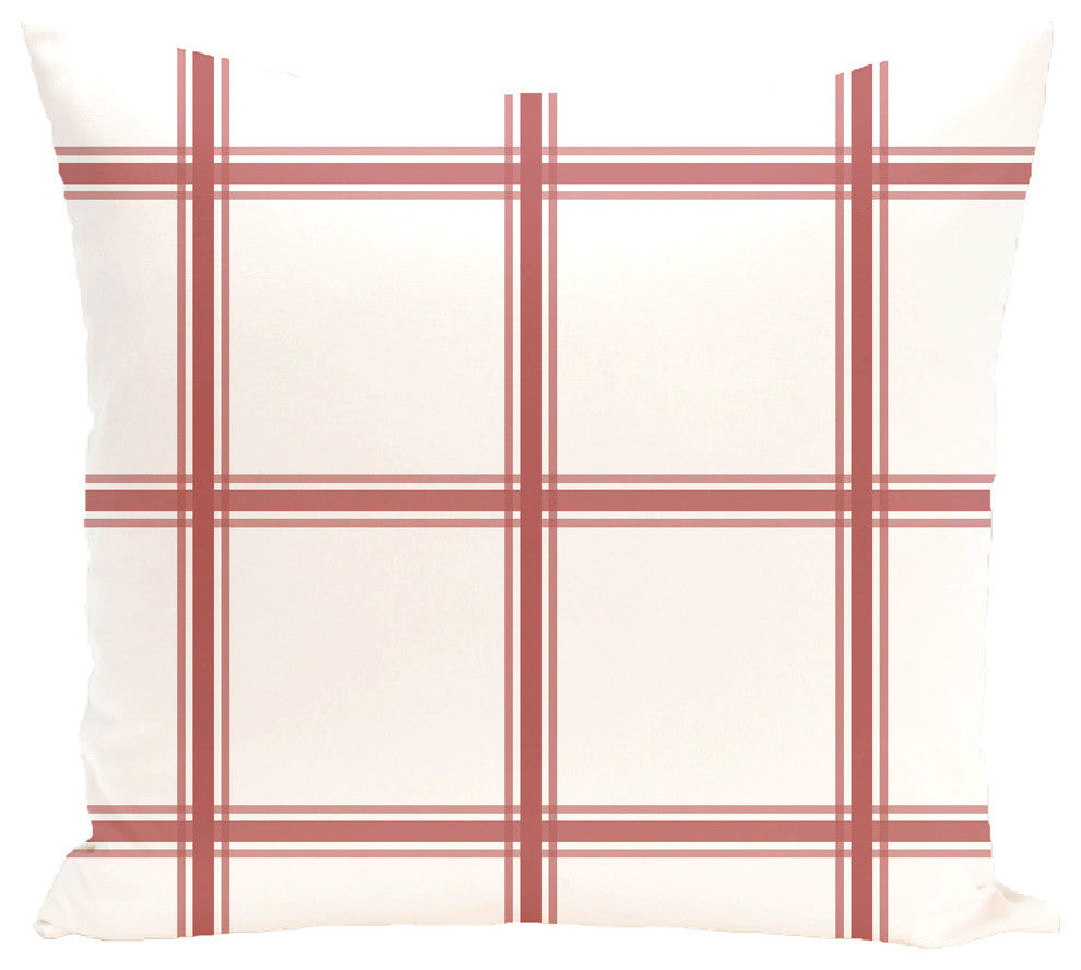 Windowpane Plaid Geometric Print Outdoor Pillow, Burnt, 20"x20"