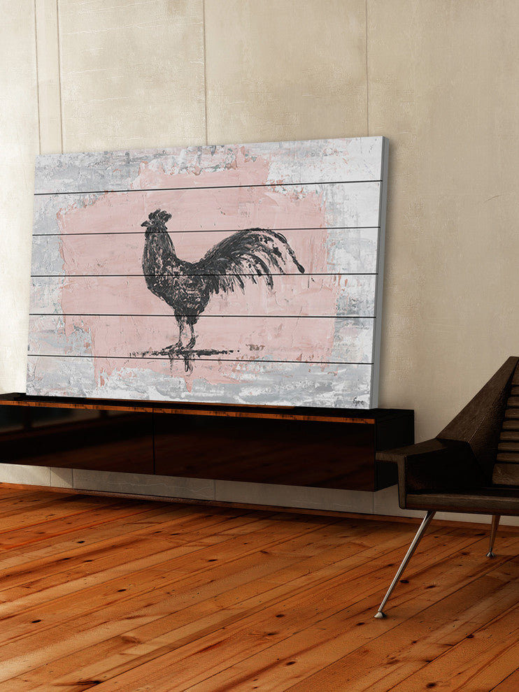 "Tranquil Rooster" Painting Print on White Wood, 60"x40"