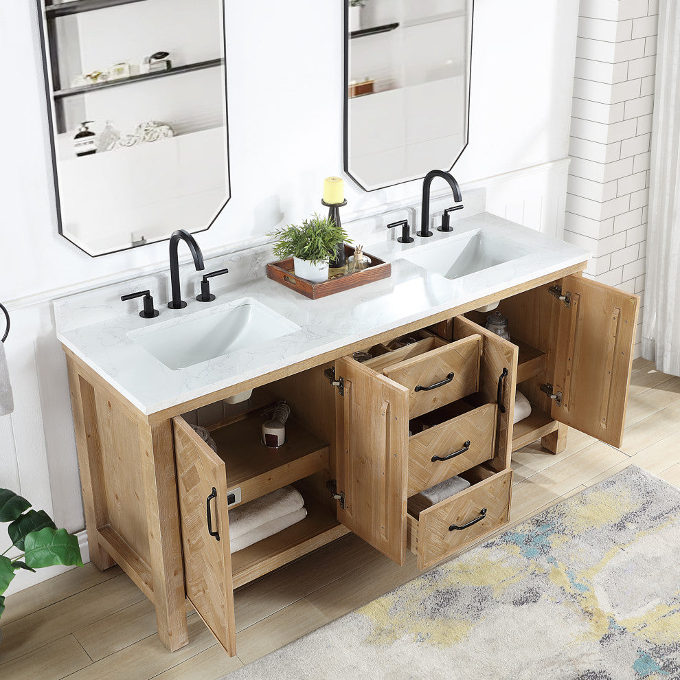 Javier Bath Vanity, Composite Stone Top, Antique Brown, 72", Double Vanity, No Mirror