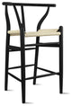 Wishbone Solid Wood Counter Height Bar Stool Y Open Back Weave Seat, Black