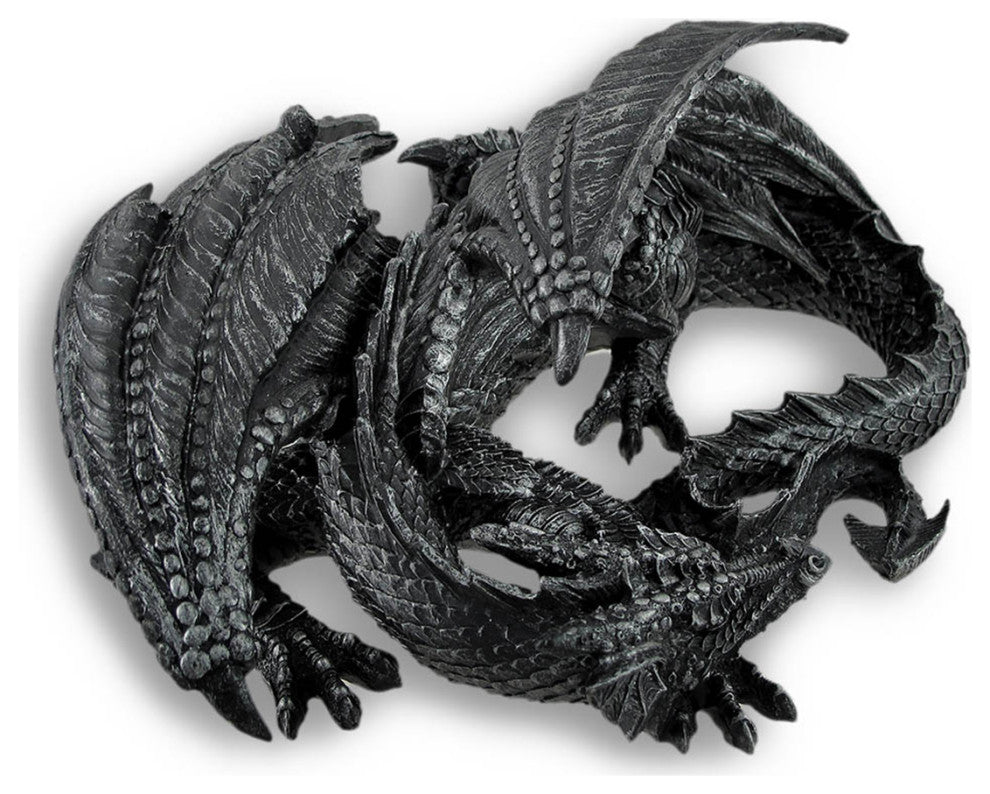 Somasaurus Metallic Black Gothic Sleeping Dragon Statue 12 in.