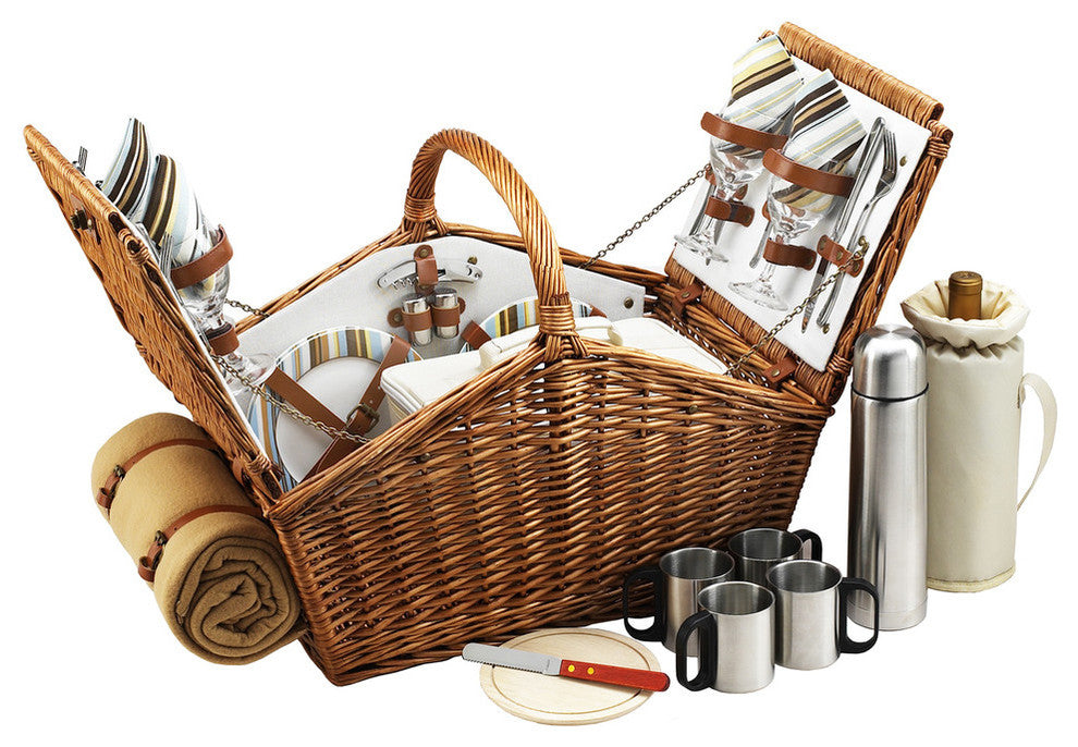 Huntsman Basket For Four With Coffee Set And Blanket, Wicker W and Santa Cruz