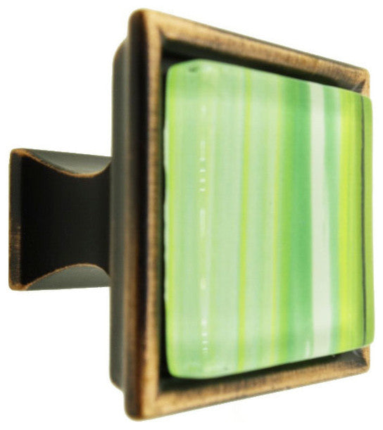 Hand Brushed Yellow Green Stripes Crystal Glass Oil Rubbed Bronze Classic Knob