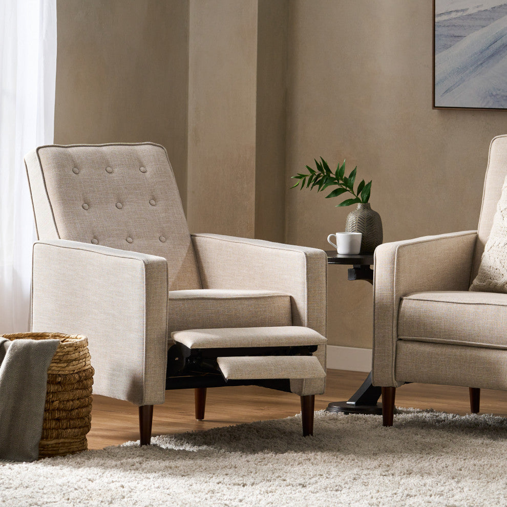 GDF Studio Macedonia Mid-Century Modern Button Tufted Recliner, Wheat Fabric