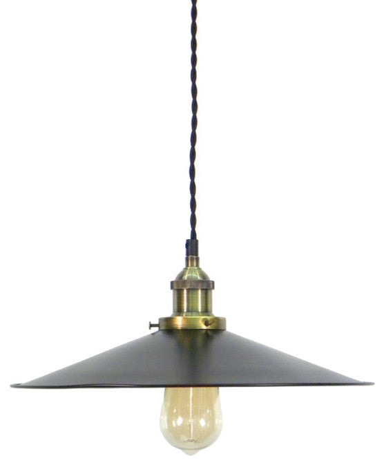 Antique Brass Black Large Flat Shade Pendant Light