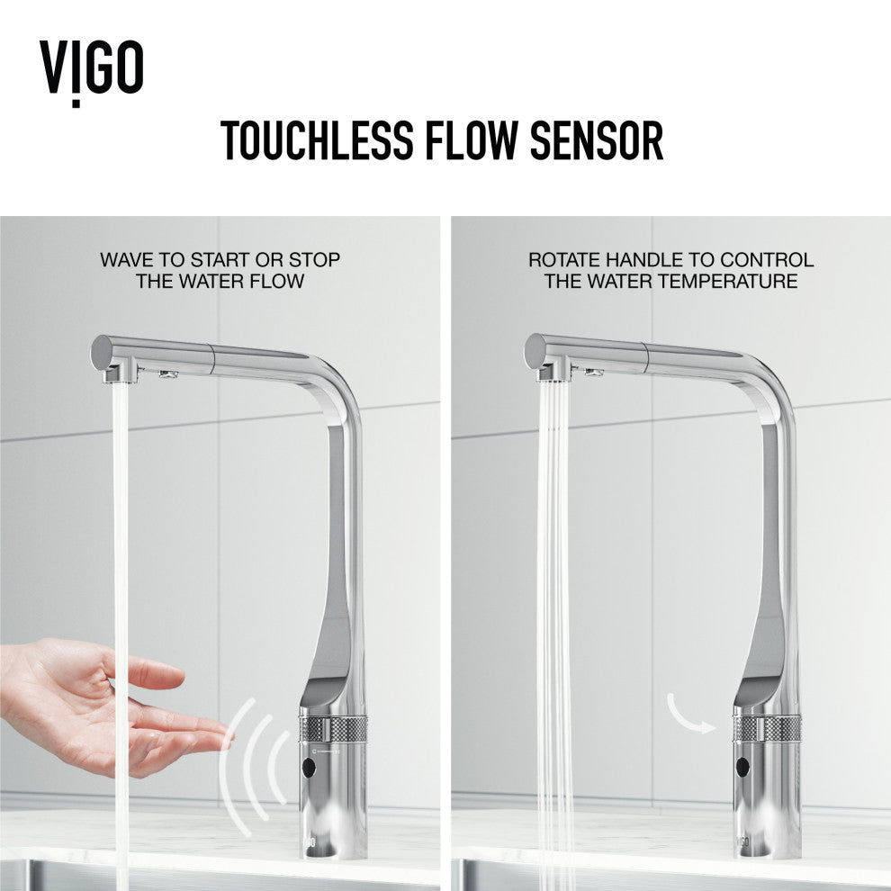 VIGO Jewel 15" H Touchless Pull-Out Sprayer Kitchen Faucet, Chrome
