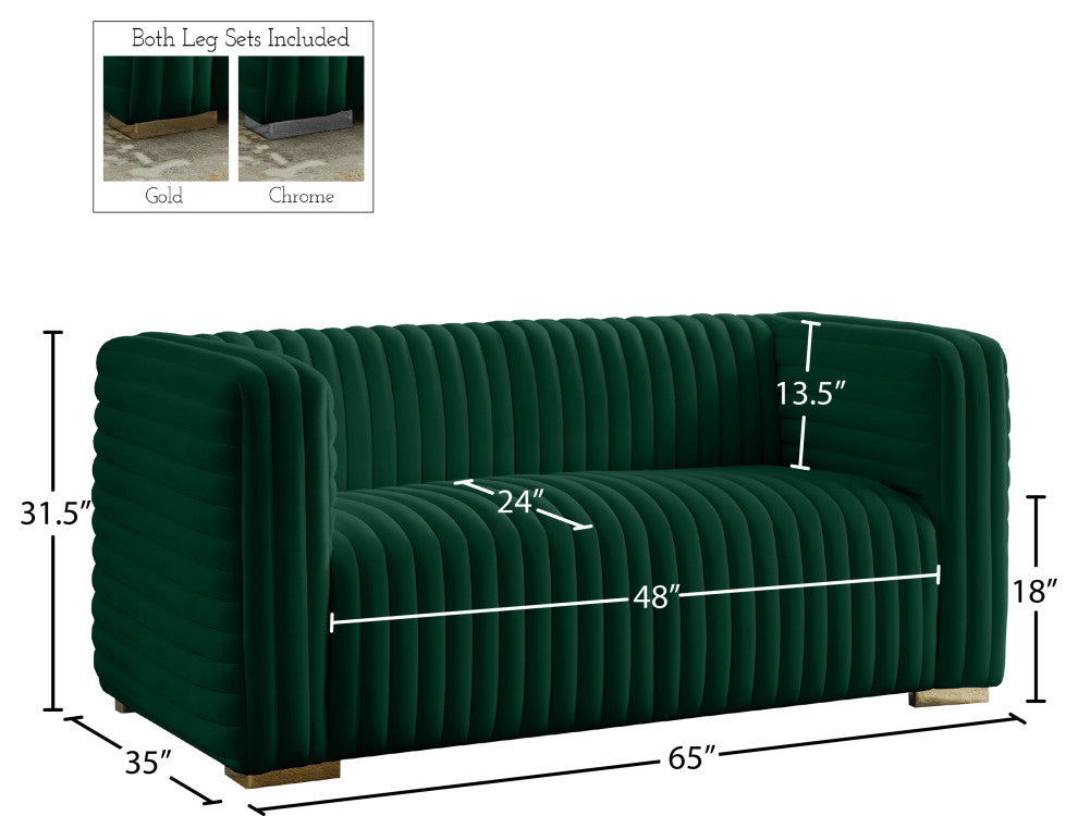 Ravish Velvet Upholstered Chair, Green, Loveseat