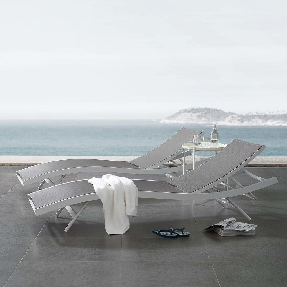 Modern Outdoor Lounge Chair Chaise, Fabric Aluminium, White Gray