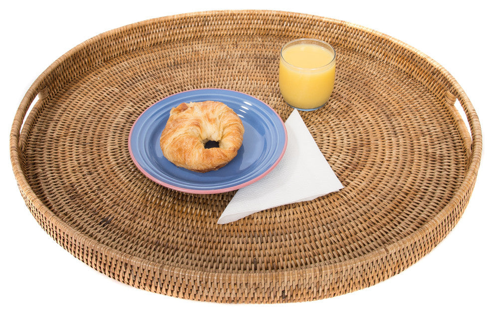 Artifacts Rattan™ Oval Tray With Cutout Handles, Honey Brown, Large