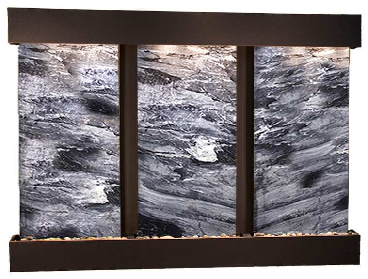 Olympus Falls Water Fountain, Black Spider Marble, Blackened Copper, Square